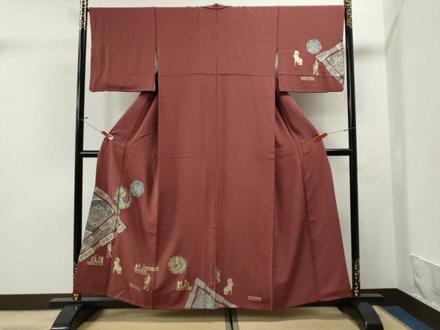 平和屋着物■訪問着 エジプト壁画文様 吉祥花鳥丸文 金彩 正絹 逸品 CAAQ2669yc
