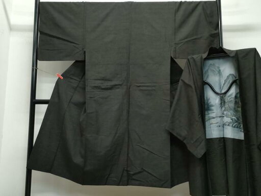 平和屋着物●男性 紬 アンサンブル 憲法黒茶色 正絹 逸品 CAAS8449vf