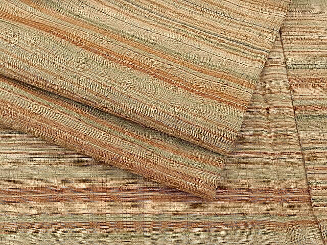 平和屋着物▽上質な紬　単衣　横段文　正絹　逸品　CAAU3826xi