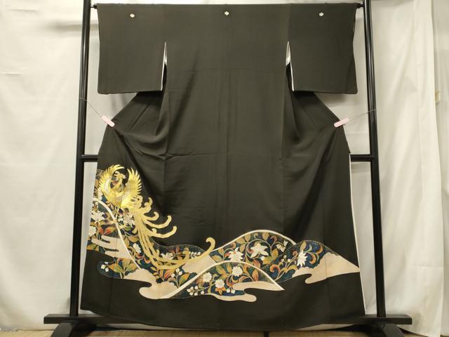 Rakuten - 平和屋着物■豪華黒留袖 駒刺繍 鳳凰花唐草文 金銀彩 正絹 逸品 CABF5743oy