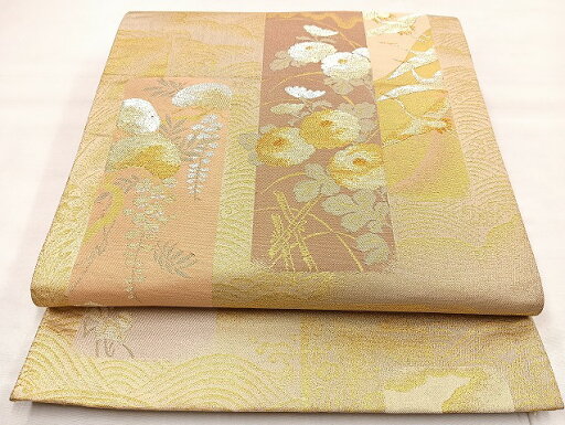 平和屋着物◎六通柄袋帯 短冊飛鶴花文 金銀糸 正絹 逸品 BAAL7802cm 平和屋着物◎六通柄袋帯 短冊飛鶴花文 金銀糸 正絹 逸品 BAAL7802cm