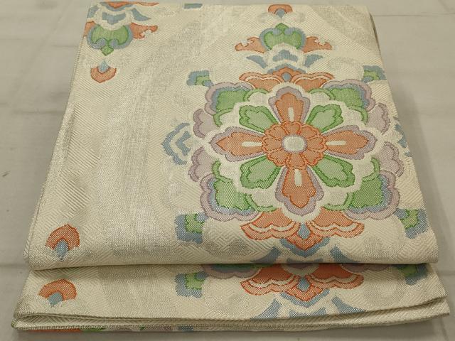 平和屋着物◎佐賀錦　六通柄袋帯　正倉院花文　銀糸　正絹　逸品　AAAU9749ou