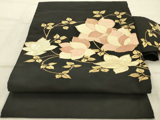 平和屋着物◎綴れ 九寸名古屋帯 草花文 黒地 金糸 正絹 逸品 AAAU9753ou 平和屋着物◎綴れ 九寸名古屋帯 草花文 黒地 金糸 正絹 逸品 AAAU9753ou
