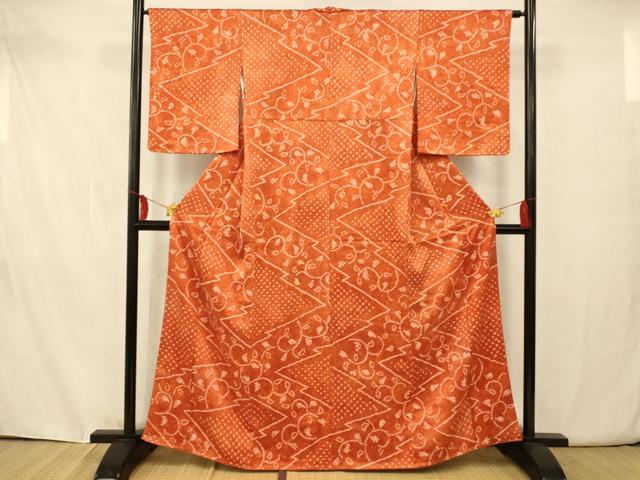 平和屋着物■上質な小紋 絞り 松皮菱枝花文 正絹 逸品 未使用 AAAW2881fw