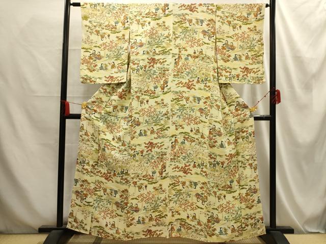 平和屋着物■上質な小紋　人物風景文　正絹　逸品　AABE6003sx