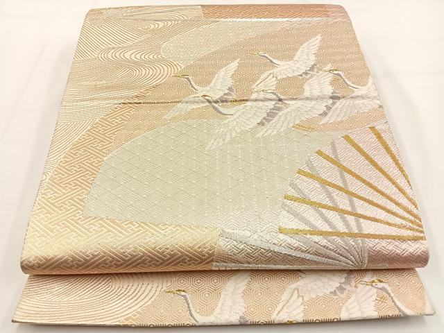 乐天商城 - 平和屋着物◎六通柄袋帯　唐織　飛鶴扇面文　金銀糸　正絹　逸品　BAAV2859hj