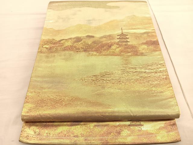 平和屋着物◎六通柄袋帯　風景文　金糸　引箔　正絹　逸品　BAAV3712hv