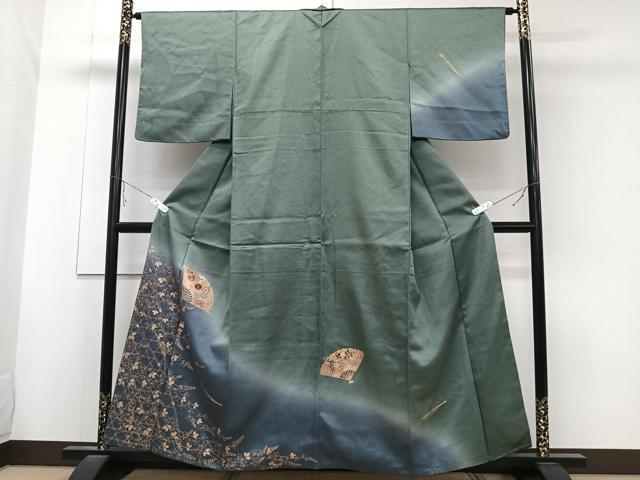 平和屋着物■訪問着　刺繍　扇面花文　暈し染め　金彩　正絹　逸品　CABB8516xi...