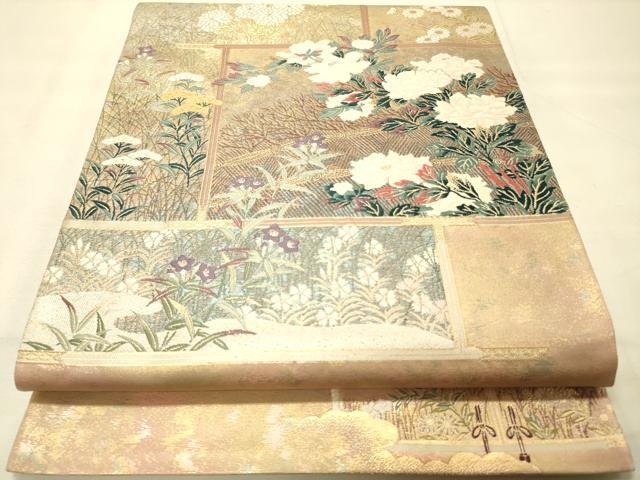 Rakuten - 平和屋着物◎六通柄袋帯　唐織　草花文　金銀糸　引箔　正絹　逸品　DAAS9564zy