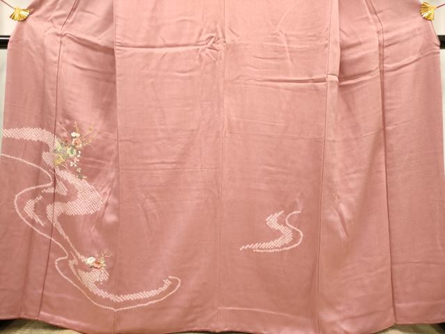 平和屋着物■訪問着　絞り　刺繍　流水枝花文　金糸　正絹　逸品　AAAP1769br