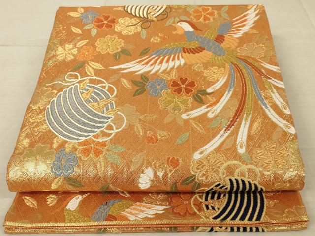 平和屋着物◎佐賀錦　六通柄袋帯　糸巻&amp;#23643;風文　金糸　正絹　逸品　AAAV1626ou