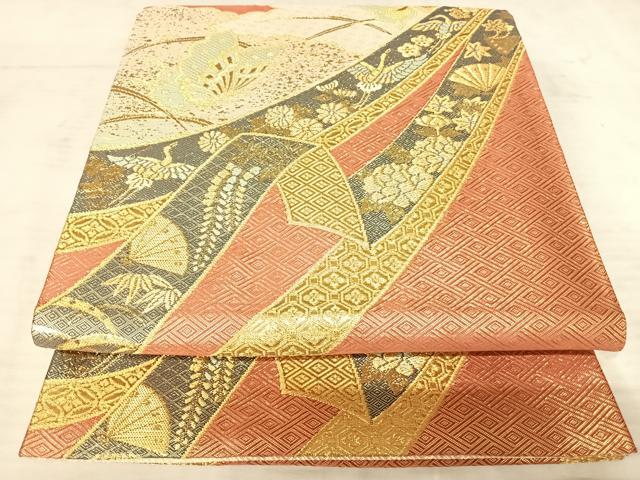 平和屋着物◎佐賀錦　六通柄袋帯　舞蝶文　金糸　正絹　逸品　AAAW8875yx