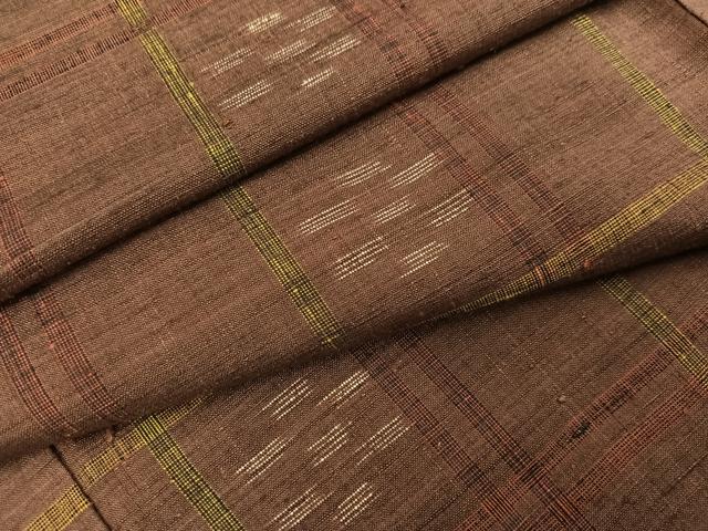 平和屋着物●上質な紬 格子 栗皮茶色 正絹 逸品 AAAZ4896ph