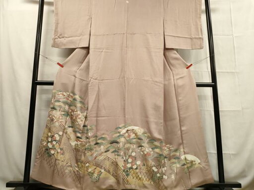 平和屋着物■豪華色留袖 駒刺繍 渡橋地紙御所車花松文 金彩 正絹 逸品 DAAP3100ar 平和屋着物■豪華色留袖 駒刺繍 渡橋地紙御所車花松文 金彩 正絹 逸品 DAAP3100ar