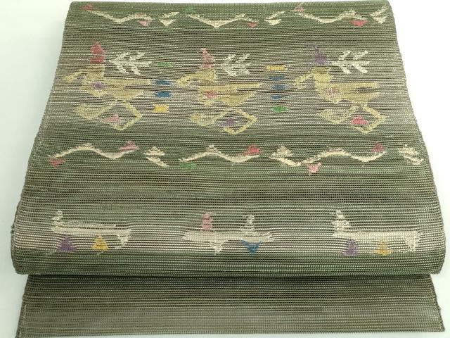 平和屋着物■極上　夏物　1854年創業　帯屋捨松　八寸名古屋帯　糸車　逸品　DZAB0939kh5 平和屋着物□極上 夏物 1854年創業 帯屋捨松 八寸名古屋帯 格子草花文