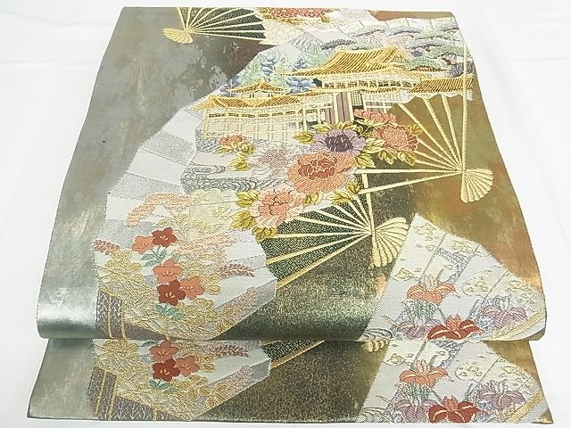 平和屋着物■六通柄袋帯 扇ちらし 金銀糸 引箔 逸品 DAAF8845sa