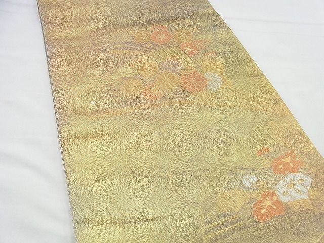 平和屋着物◎六通柄袋帯　作家物　扇面花文　金糸　逸品　BAAI4453jm