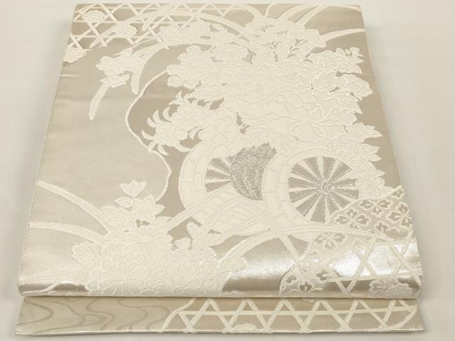 平和屋着物◎六通柄袋帯 花車文 銀糸 正絹 逸品 AAAM5377ey