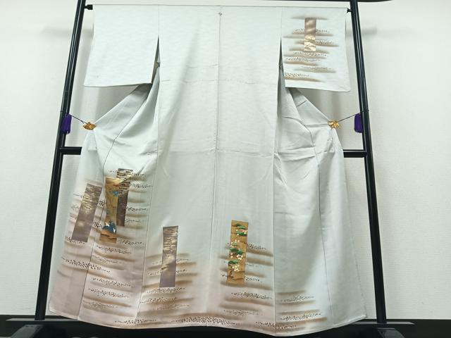 平和屋着物▽訪問着　単衣　色紙吉祥文　暈し染め　金彩　正絹　逸品　AAAY7247jh