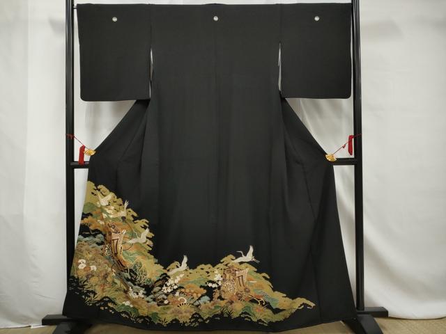 平和屋着物■豪華黒留袖 飛鶴御所車花文 金彩 正絹 逸品 AAAZ7011gw