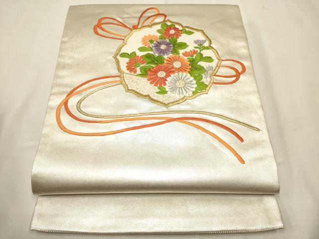 Rakuten - 平和屋着物■太鼓柄袋帯　総刺繍　草花文　金銀糸　引箔　正絹　逸品　CAAQ3435ak
