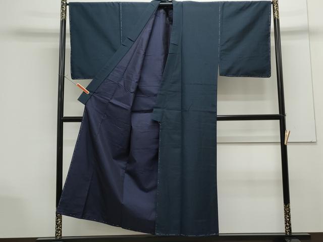 平和屋着物●男性　紬　アンサンブル　色無地　留紺色　正絹　逸品　未使用　CAAS9341th