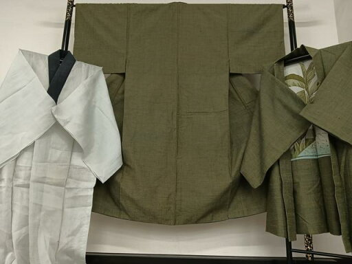 平和屋着物▽男性 結城紬 杢 アンサンブル 長襦袢(単衣)セット 霞文 正絹 逸品 AAAV7481zg