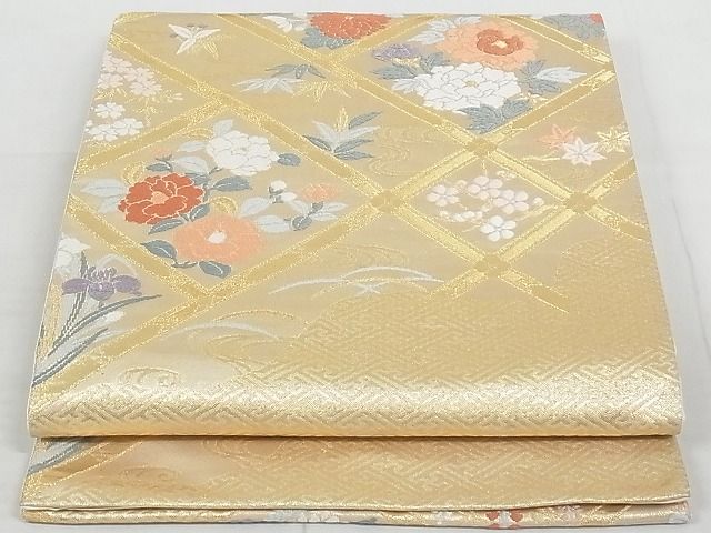 平和屋着物◎六通柄袋帯 唐織 天井草花文 金糸 鈴乃屋扱い 正絹 逸品 AAAI1396Ast
