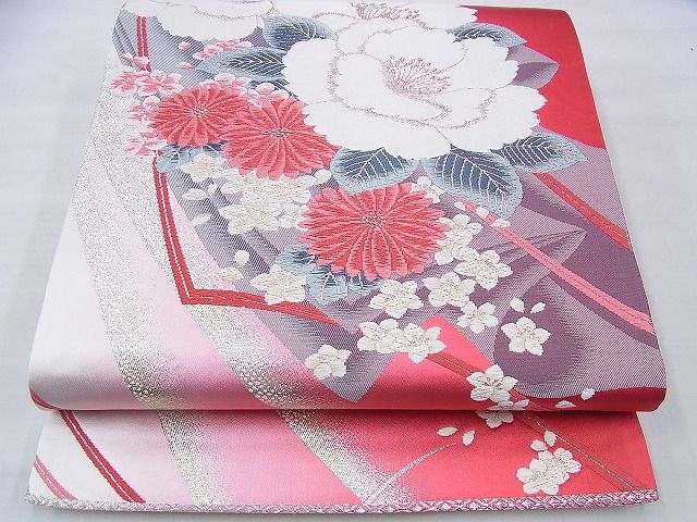 平和屋着物◎六通柄袋帯　唐織　春秋花文　金銀糸　逸品　BAAI2677th