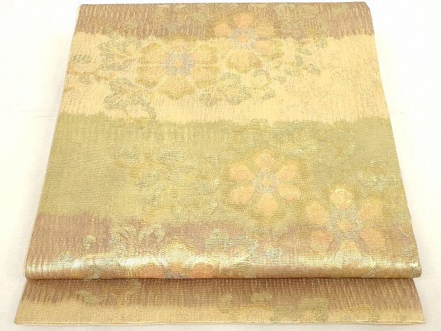 平和屋着物◎六通柄袋帯　櫛織り　横段花唐草文　金糸　正絹　逸品　AAAK3334Aru