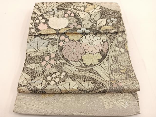 平和屋着物◎六通柄袋帯 花丸文 金銀糸 正絹 逸品 BAAT3460ui