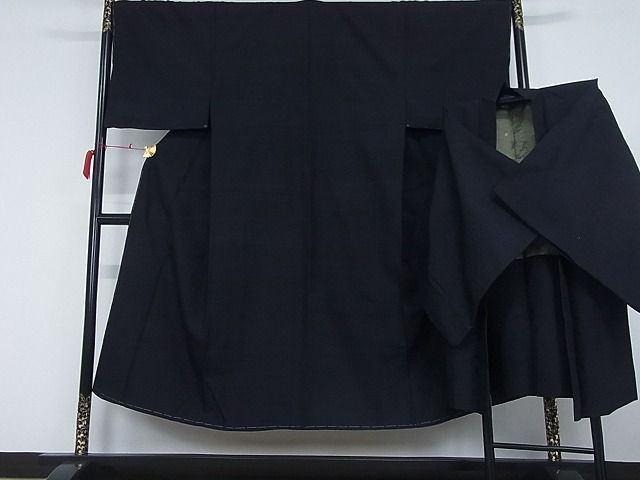 平和屋着物■男性 紬 アンサンブル 鉄紺色 正絹 逸品 未使用 AAAJ3096Agk