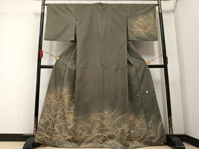 平和屋着物●漆屋金蔵　訪問着　ろうける染　薄　すすき　正絹　逸品　AABB7258ph