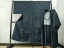 平和屋着物●男性 紬 アンサンブル 色無地 濃藍色 正絹 逸品 未使用 CAAS6827yc