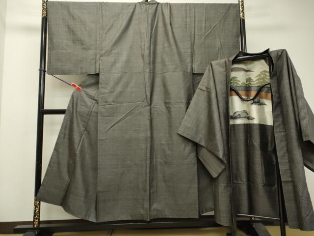平和屋着物●男性 本場大島紬 アンサンブル 格子 正絹 逸品 DAAS2438tw