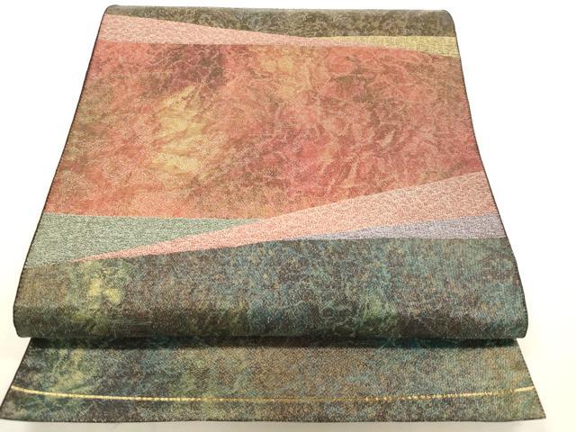 平和屋着物◎六通柄袋帯　横段文　金糸　引箔　正絹　逸品　DAAY6193ea
