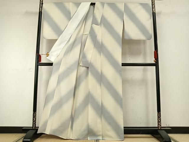 平和屋着物▽小紋　単衣　斜縞　夢工房　洗える着物　AABC0298fy