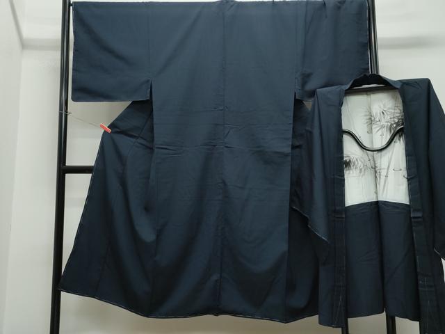 平和屋着物●男性 紬 アンサンブル 濃紺色 正絹 逸品 未使用 CAAS8602vf