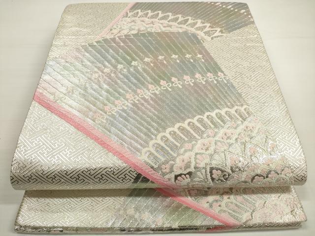 平和屋着物◎佐賀錦　六通柄袋帯　唐織　孔雀羽根文　銀糸　正絹　逸品　DABB8475xg