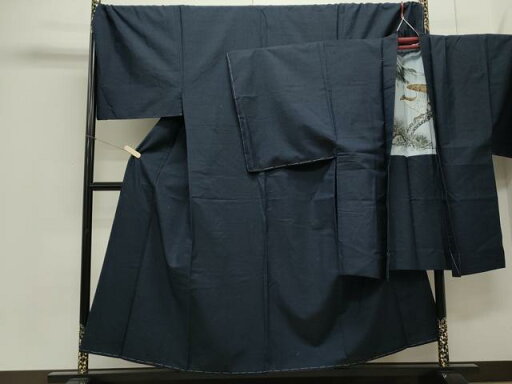 平和屋着物●男性 紬 アンサンブル 色無地 留紺色 正絹 逸品 CAAS0257th 平和屋着物●男性 紬 アンサンブル 色無地 留紺色 正絹 逸品 CAAS0257th