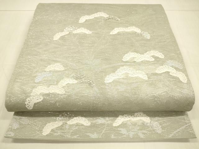 平和屋着物＊夏物　六通柄袋帯　草花文　銀糸　正絹　逸品　DAAT7390cm