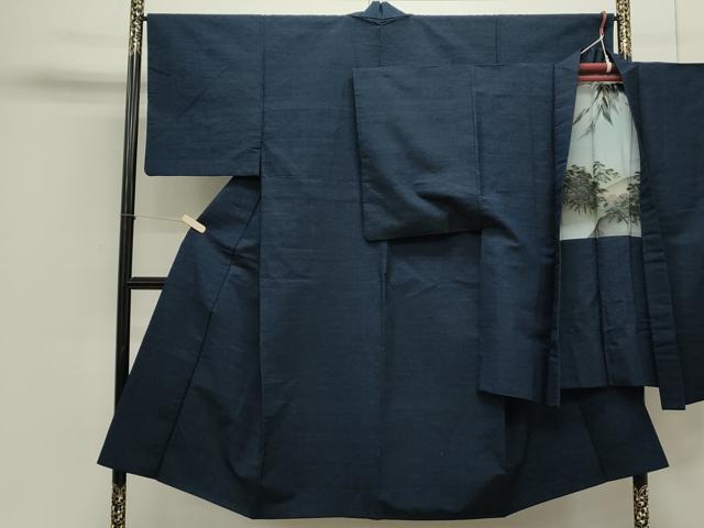 平和屋着物●男性 紬 アンサンブル 色無地 留紺色 正絹 逸品 CAAS0278th
