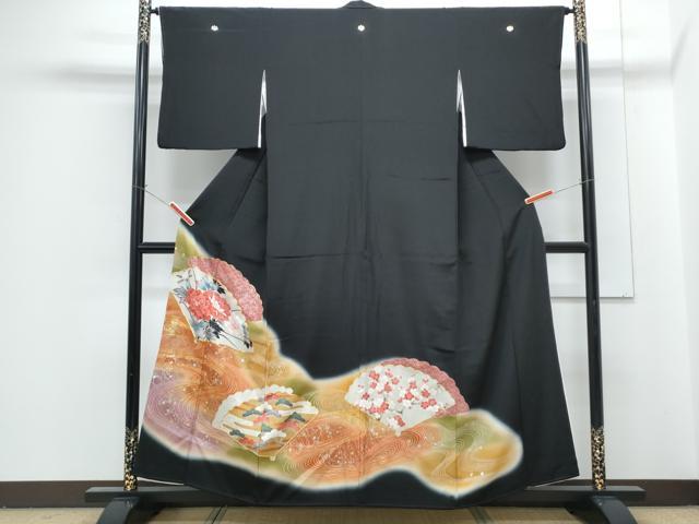 Rakuten - 平和屋着物■豪華黒留袖 駒刺繍 扇面花文 暈し染め 金彩 正絹 逸品 CABG2745th