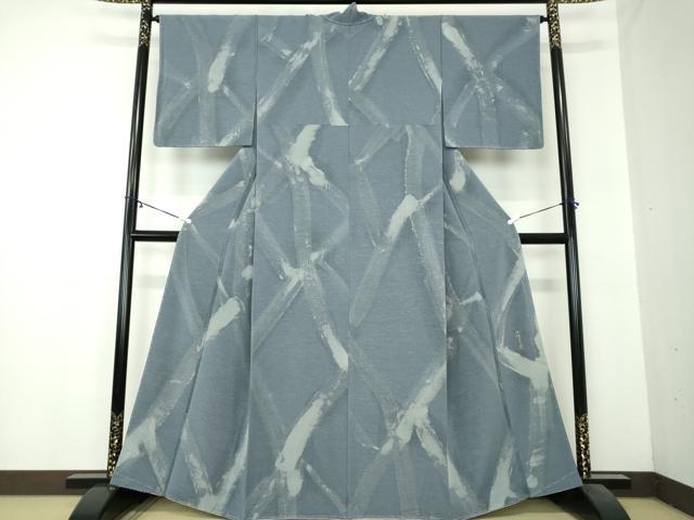 平和屋着物●小堀三千尋 小紋 手描き 緑茶染 菱文 正絹 逸品 未使用 DAAZ0751ps