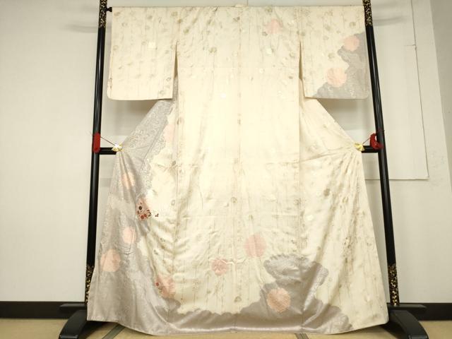 Full-Length Under-Kimono - 平和屋着物●訪問着　絞り　刺繍　花丸文　金彩　正絹　逸品　AABE7792ck
