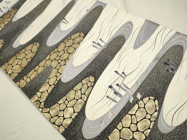 平和屋着物●西陣　京都友禅作家集団　名門　倉染匠　一乃倉　六通柄袋帯　流水千鳥文　金糸　正絹　逸品　CAAR7772hy