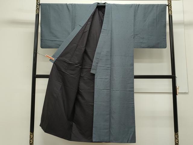 平和屋着物●男性　髭紬　アンサンブル　色無地　藍鼠色　正絹　逸品　CAAS0288th