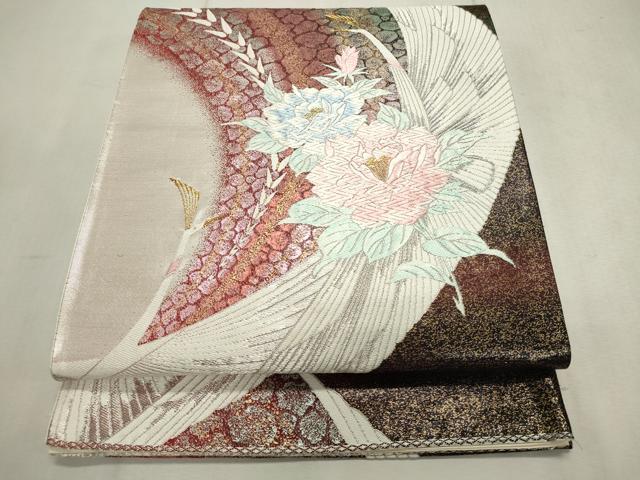 平和屋着物◎六通柄袋帯　唐織　孔雀花文　金銀糸　正絹　逸品　CAAV4348in