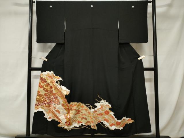 Rakuten - 平和屋着物■豪華黒留袖　駒刺繍　檜扇花文　金彩　正絹　逸品　CAAX3689ev