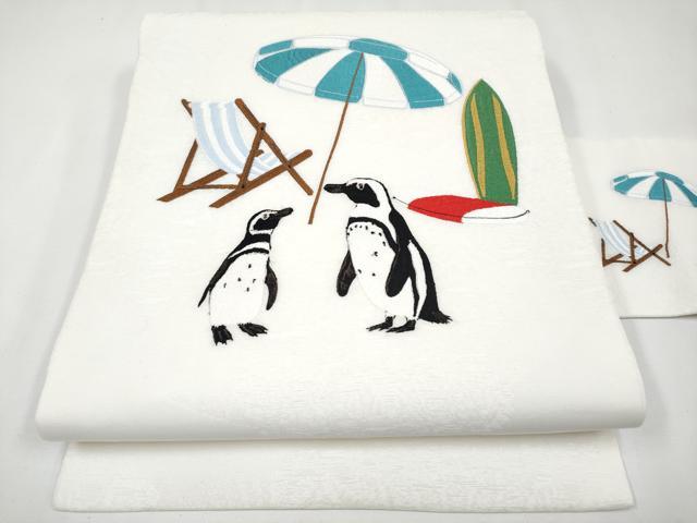 平和屋着物■極上　九寸名古屋帯　総刺繍　ペンギン　逸品　未使用　CYAA3604s5